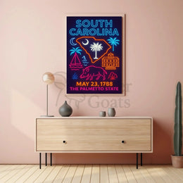 South Carolina Neon Retro Coastal Vibes Cultural Heritage Poster PosterGoat