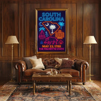 South Carolina Neon Retro Coastal Vibes Cultural Heritage Poster PosterGoat