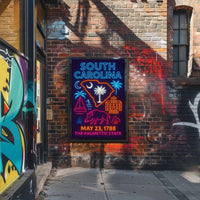 South Carolina Neon Retro Coastal Vibes Cultural Heritage Poster PosterGoat