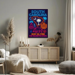 South Carolina Neon Retro Coastal Vibes Cultural Heritage Poster PosterGoat