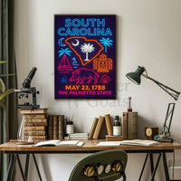 South Carolina Neon Retro Coastal Vibes Cultural Heritage Poster PosterGoat