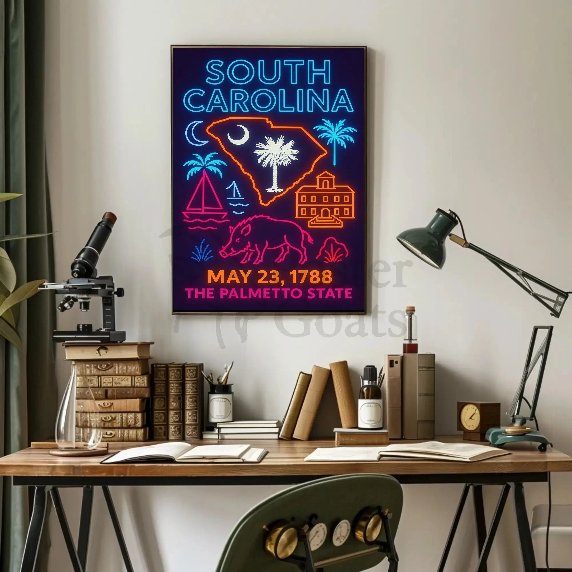 South Carolina Neon Retro Coastal Vibes Cultural Heritage Poster PosterGoat