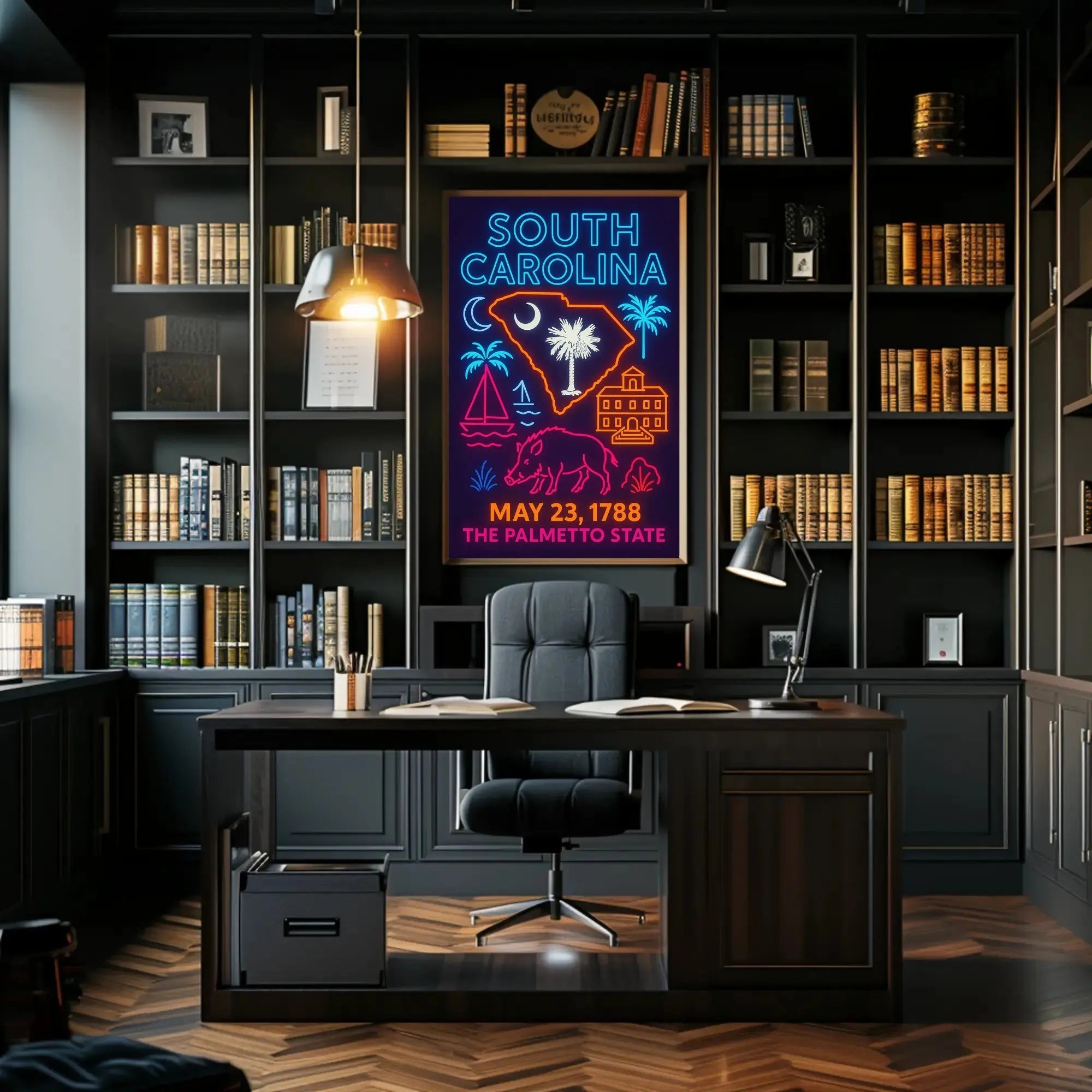 South Carolina Neon Retro Coastal Vibes Cultural Heritage Poster PosterGoat