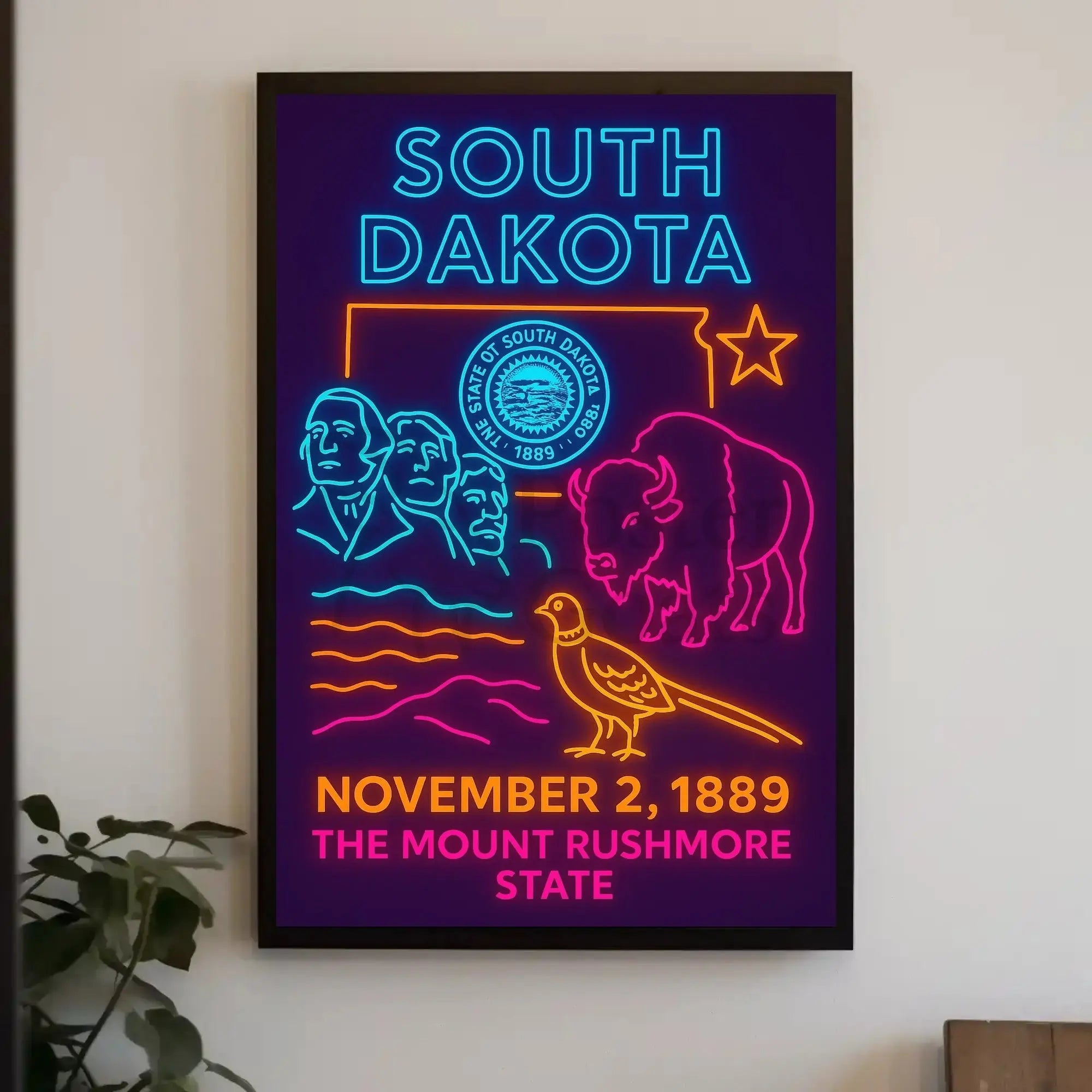 South Dakota Neon Heritage Art Poster PosterGoat