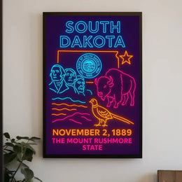 South Dakota Neon Heritage Art Poster PosterGoat