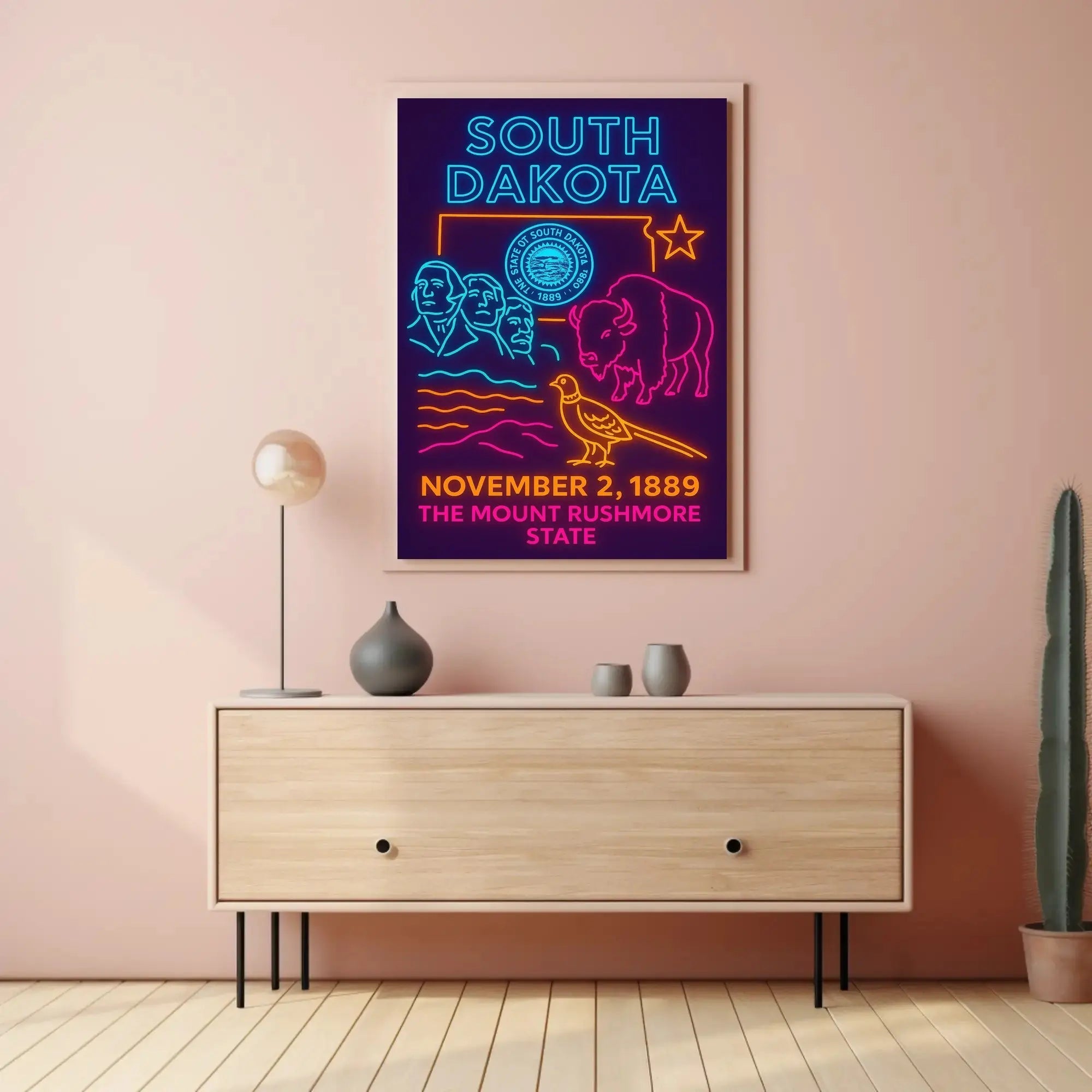 South Dakota Neon Heritage Art Poster PosterGoat