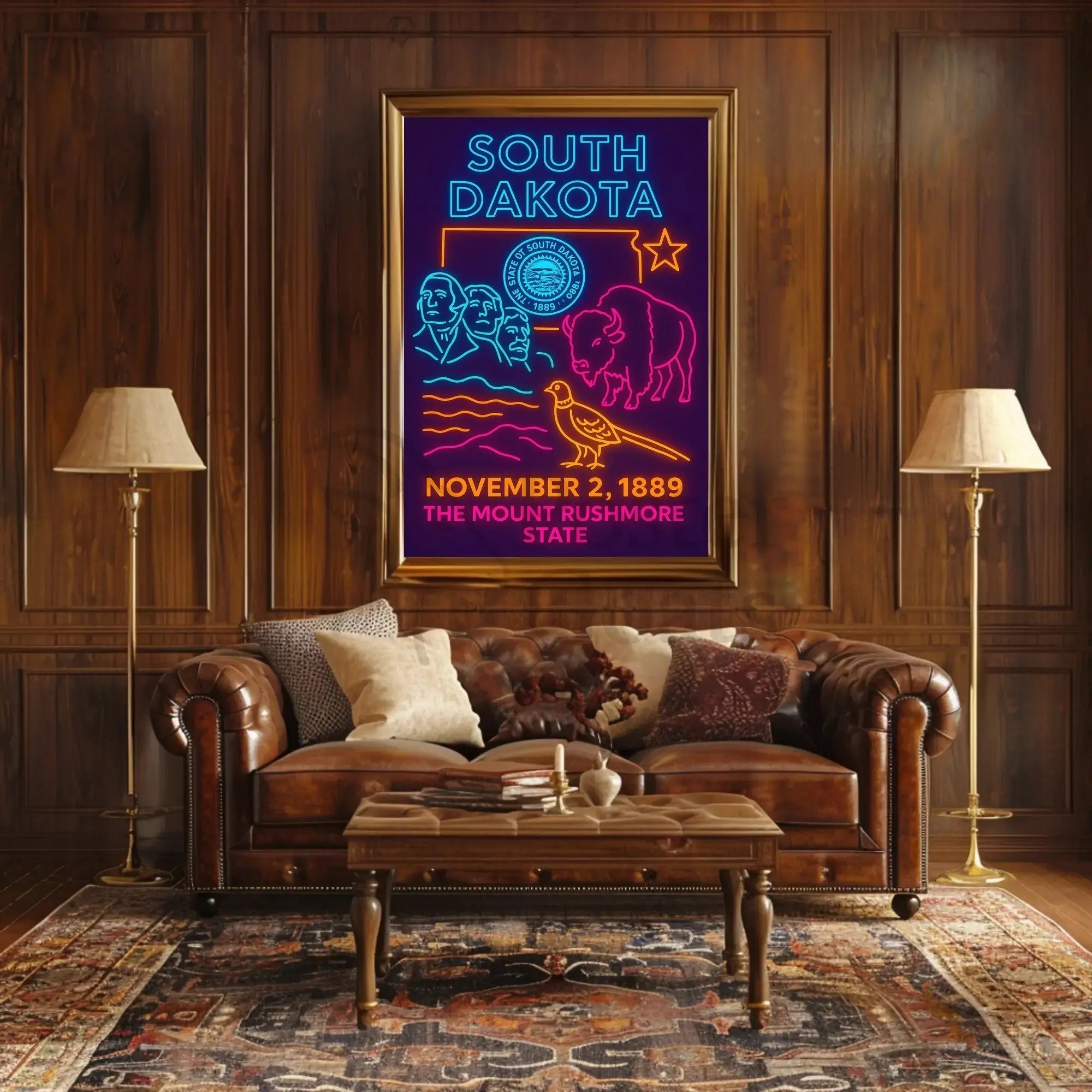 South Dakota Neon Heritage Art Poster PosterGoat