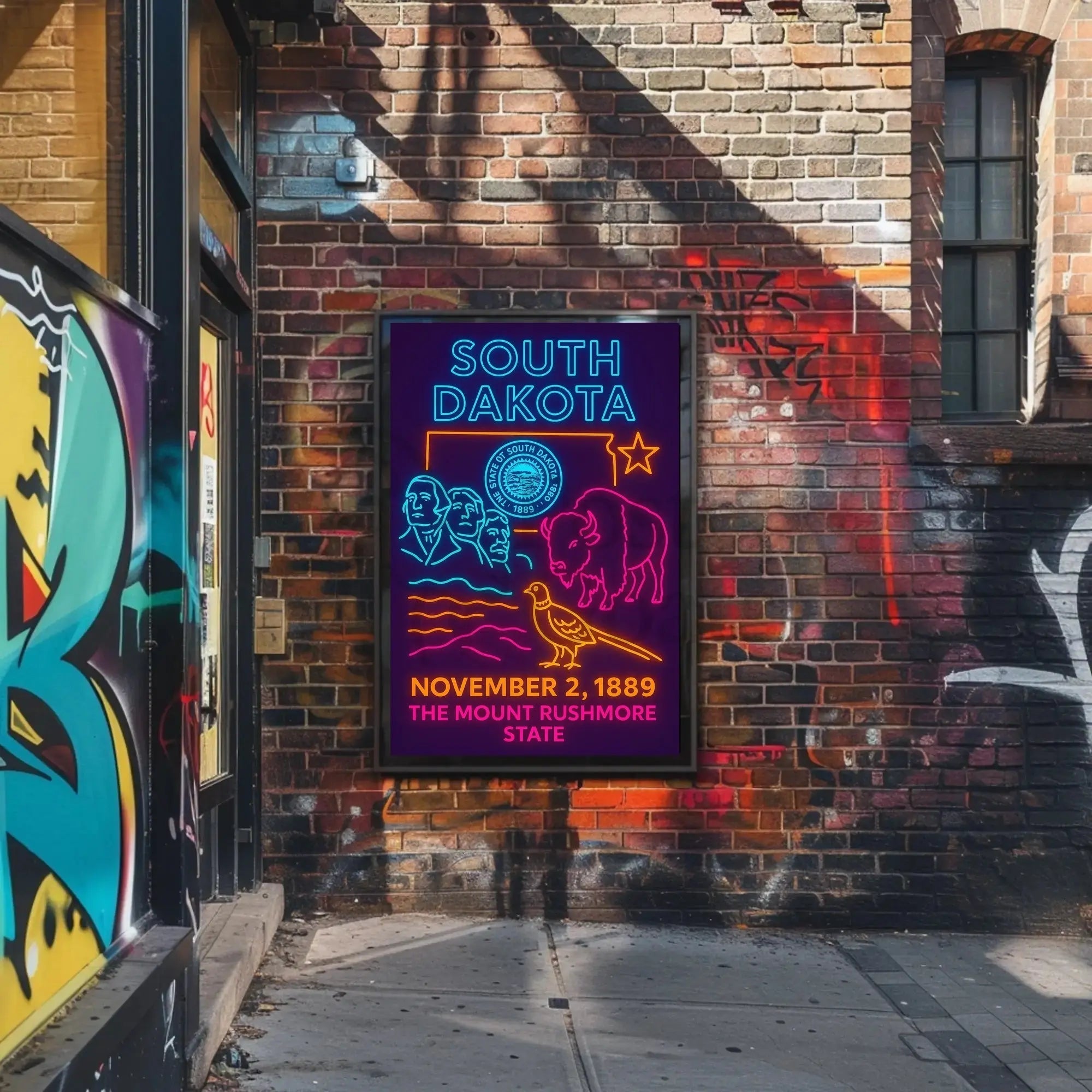 South Dakota Neon Heritage Art Poster PosterGoat