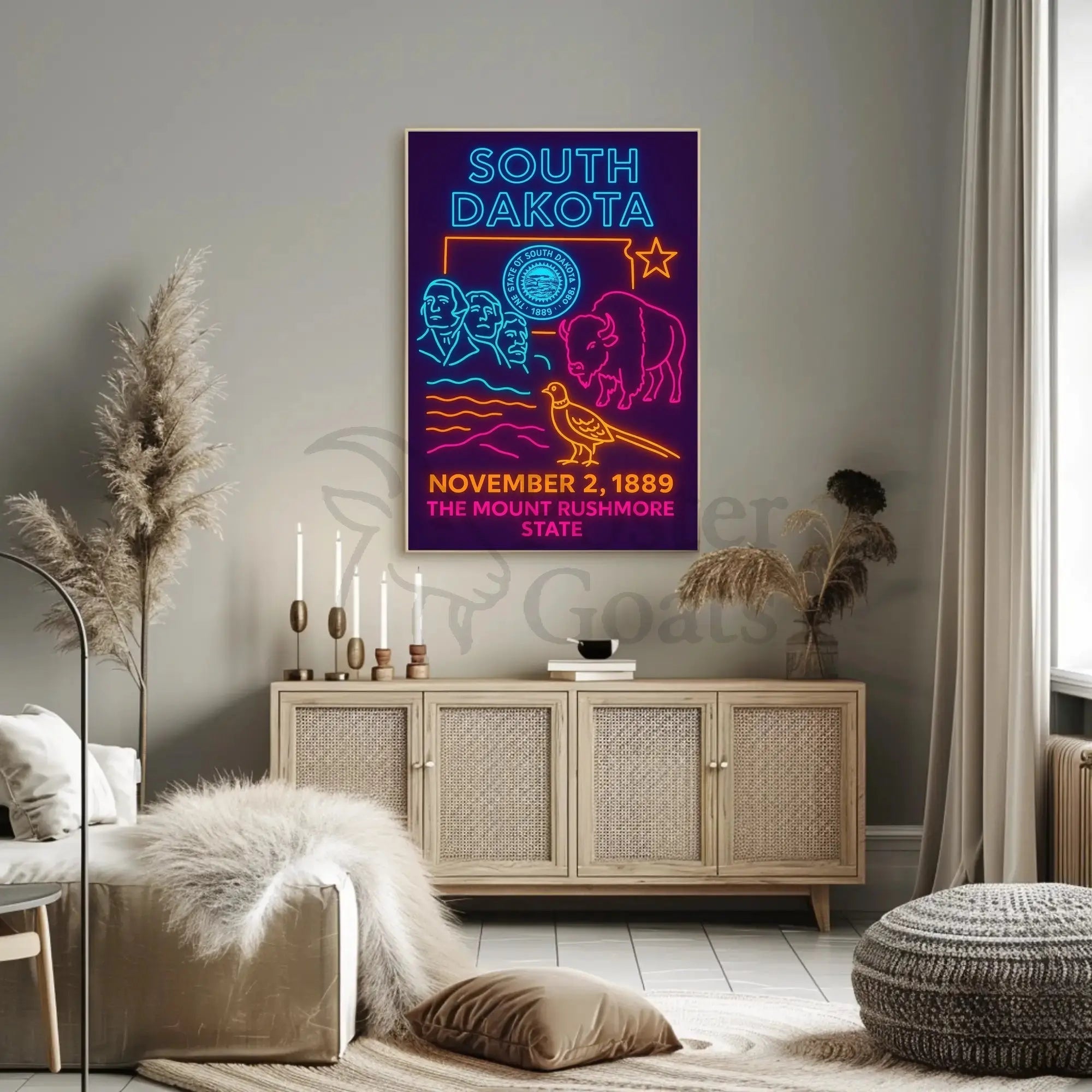 South Dakota Neon Heritage Art Poster PosterGoat