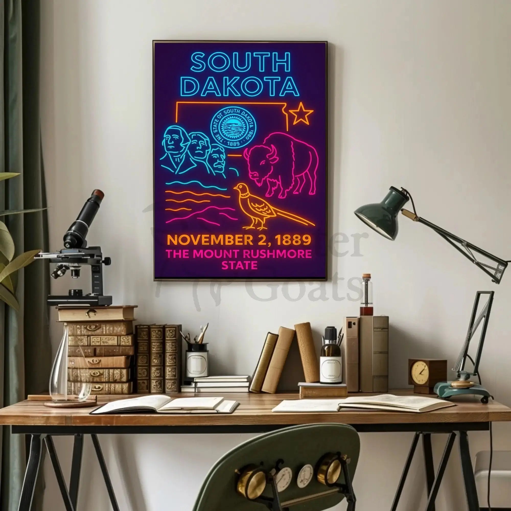 South Dakota Neon Heritage Art Poster PosterGoat
