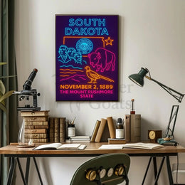 South Dakota Neon Heritage Art Poster PosterGoat