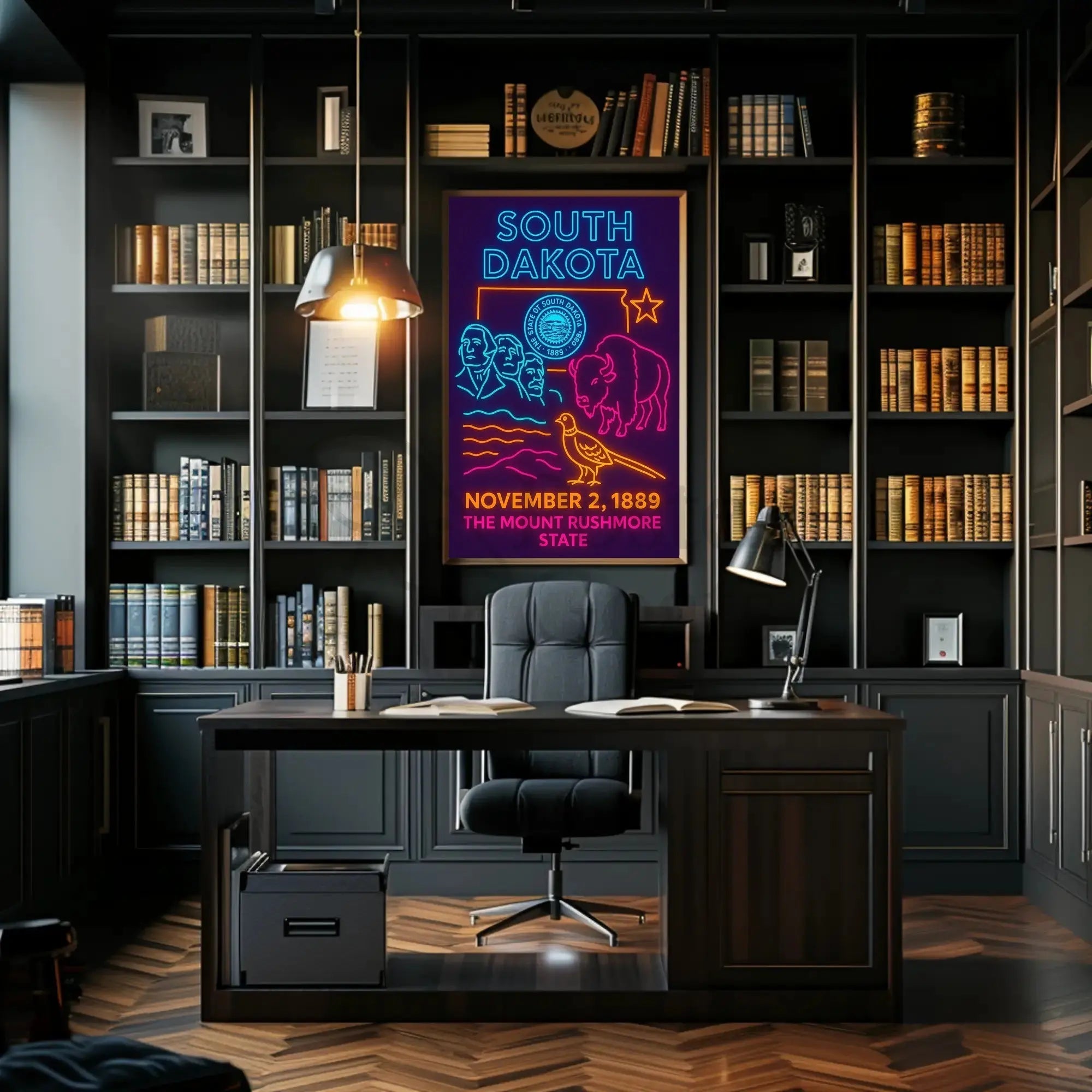 South Dakota Neon Heritage Art Poster PosterGoat