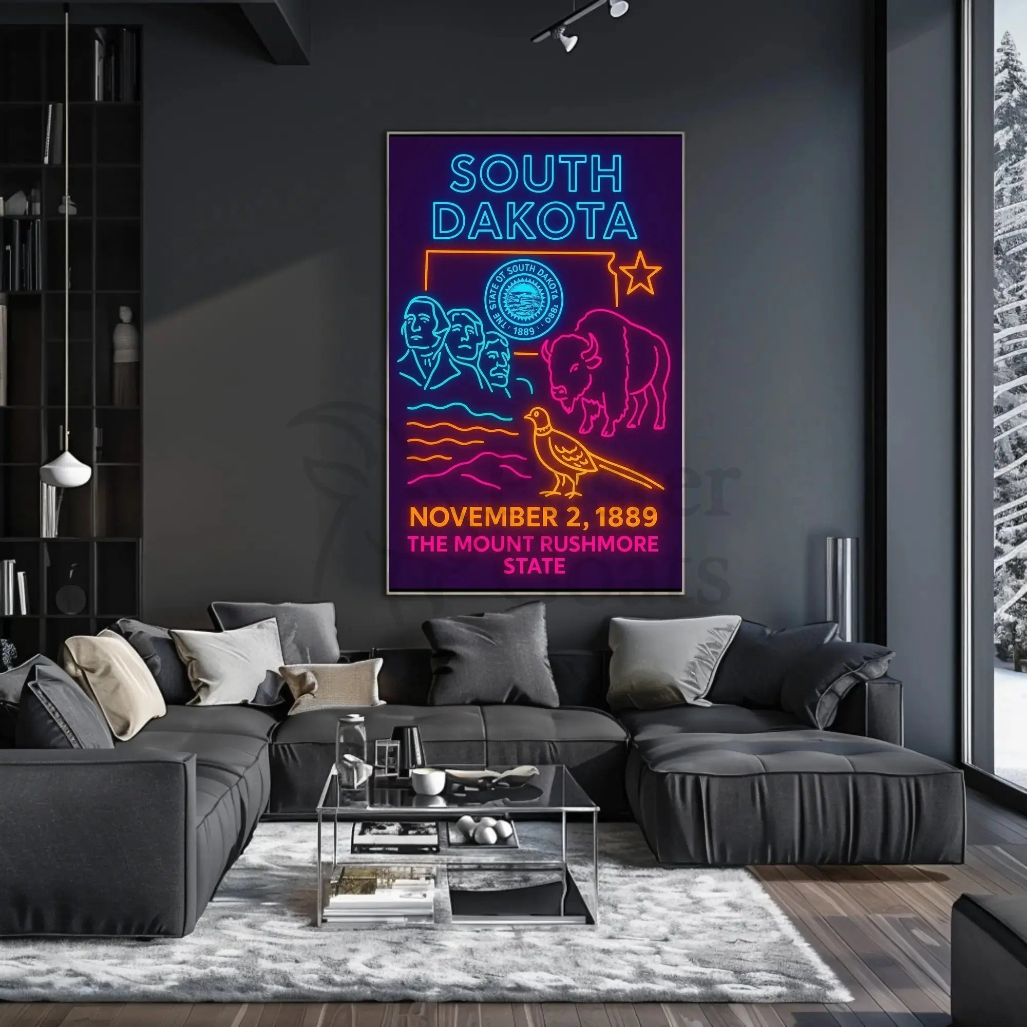 South Dakota Neon Heritage Art Poster PosterGoat