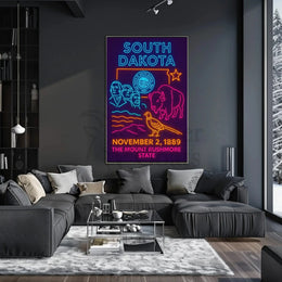 South Dakota Neon Heritage Art Poster PosterGoat