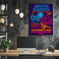 South Dakota Neon Heritage Art Poster PosterGoat