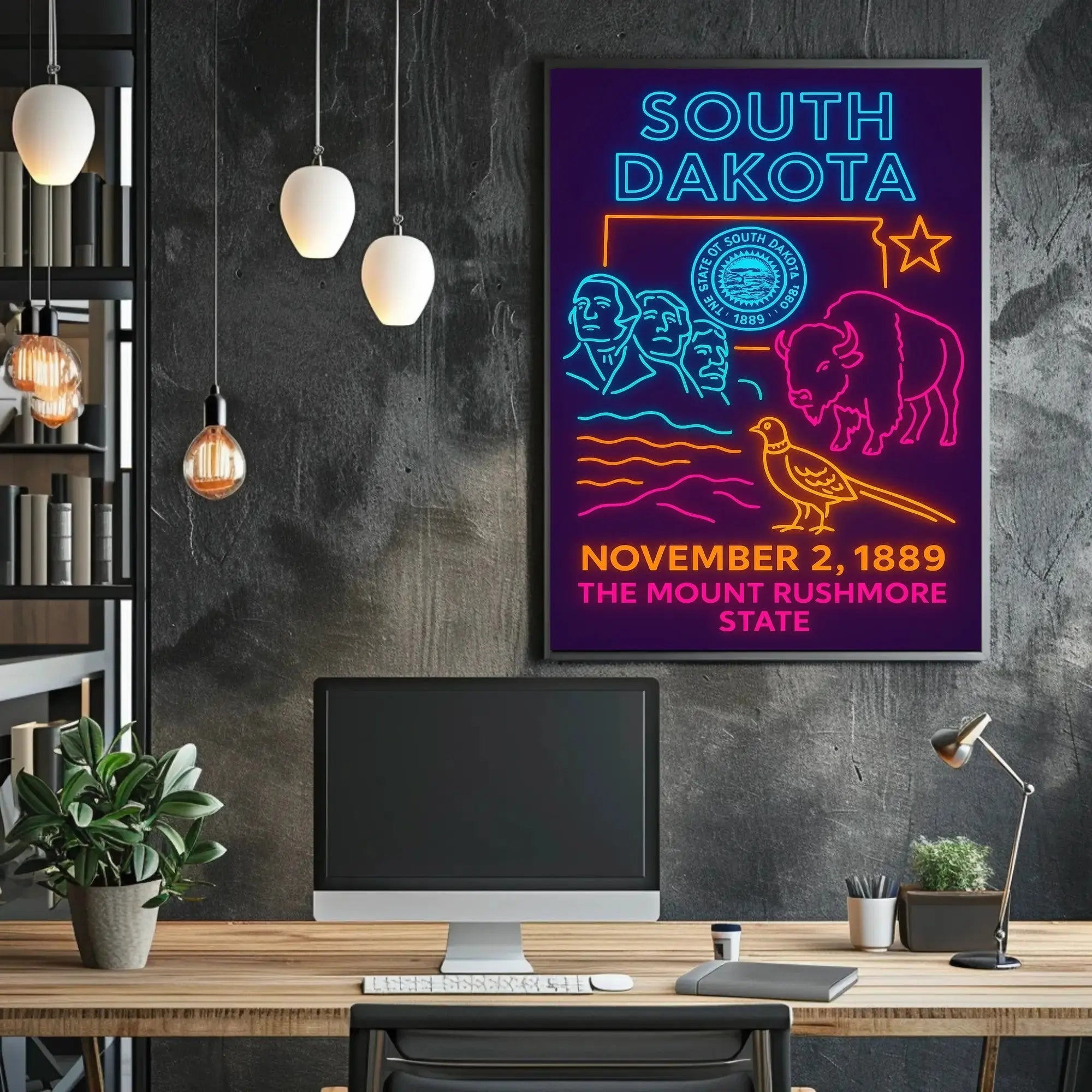 South Dakota Neon Heritage Art Poster PosterGoat