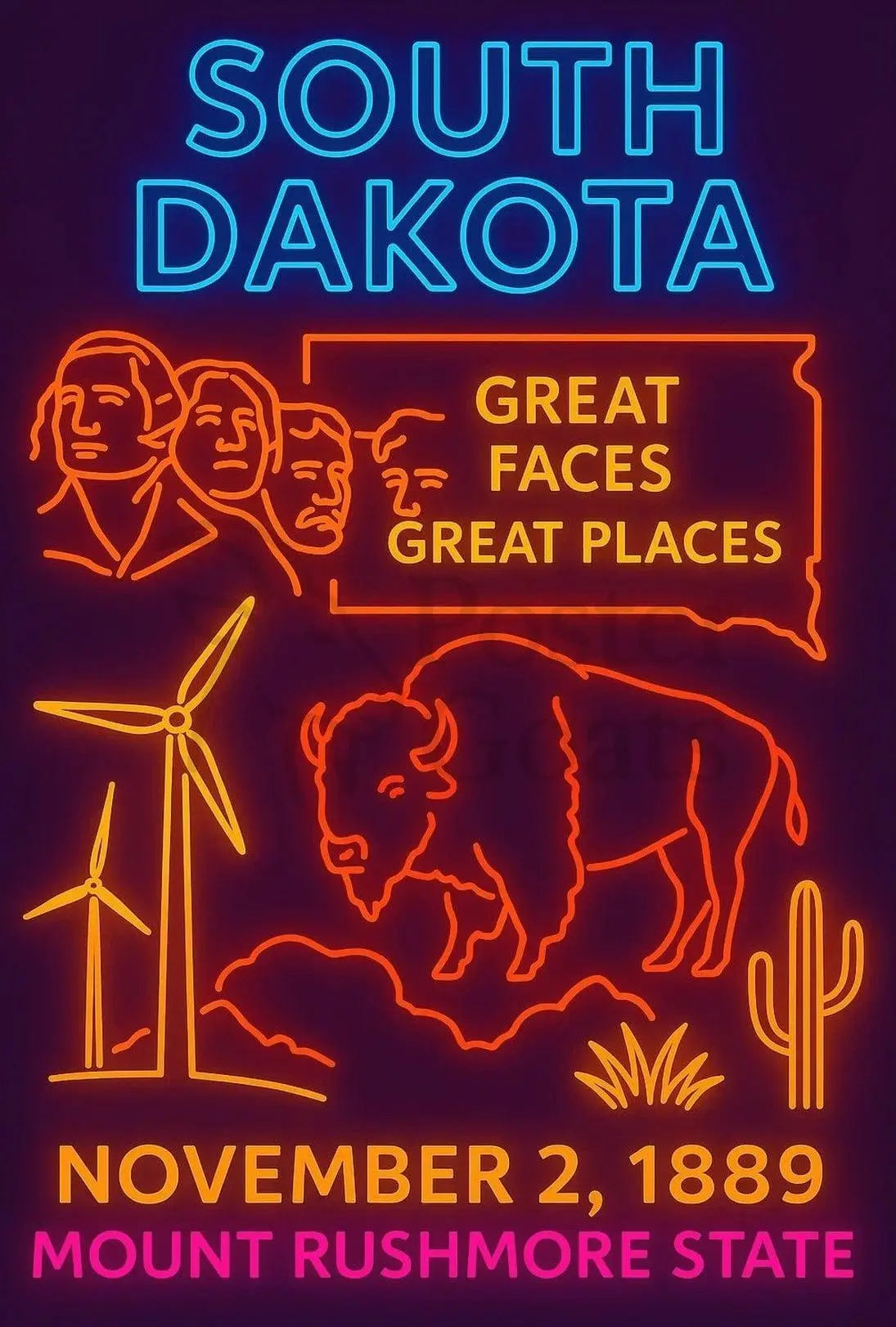 South Dakota Neon Retro Travel Poster PosterGoat