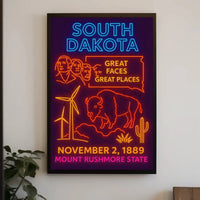 South Dakota Neon Retro Travel Poster PosterGoat