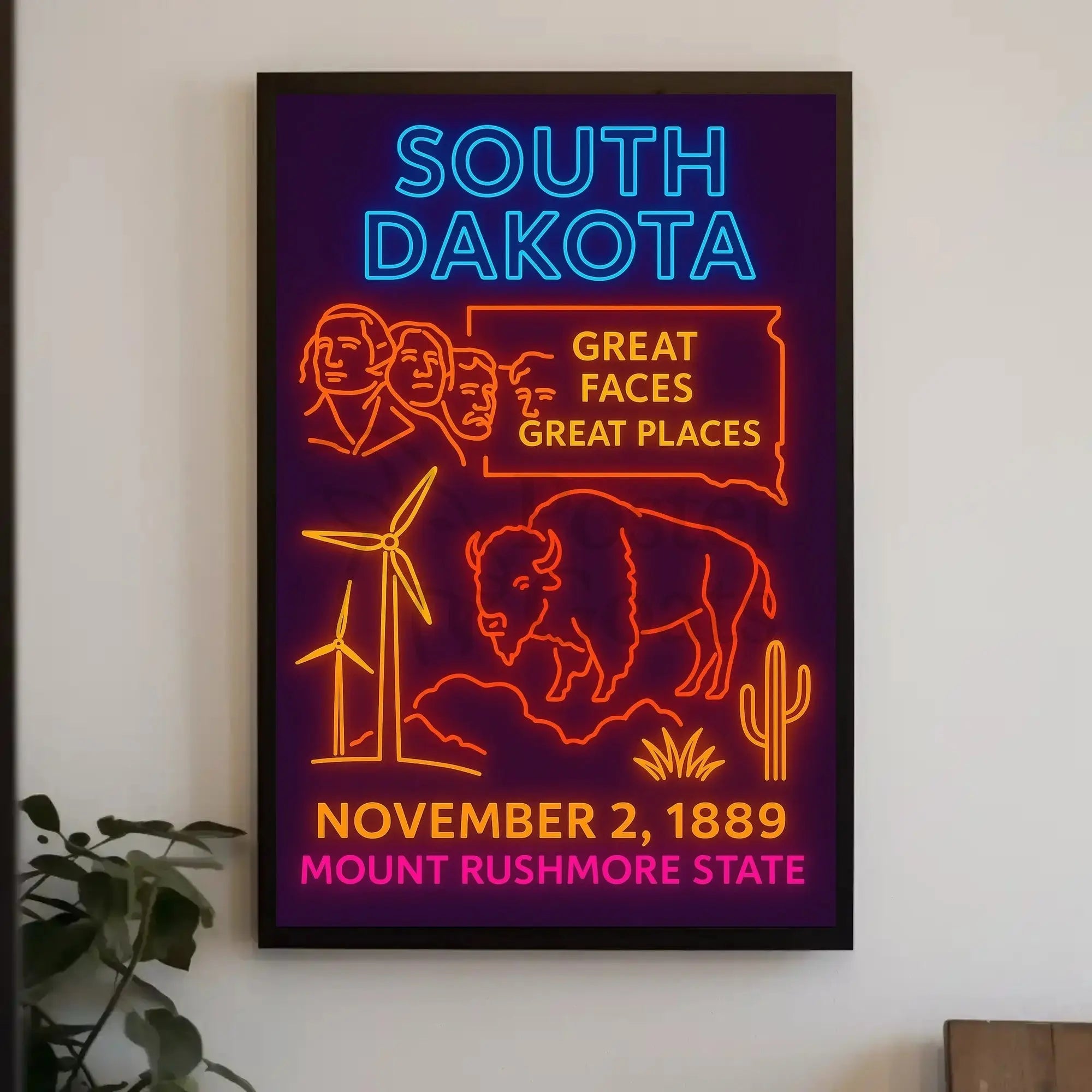 South Dakota Neon Retro Travel Poster PosterGoat