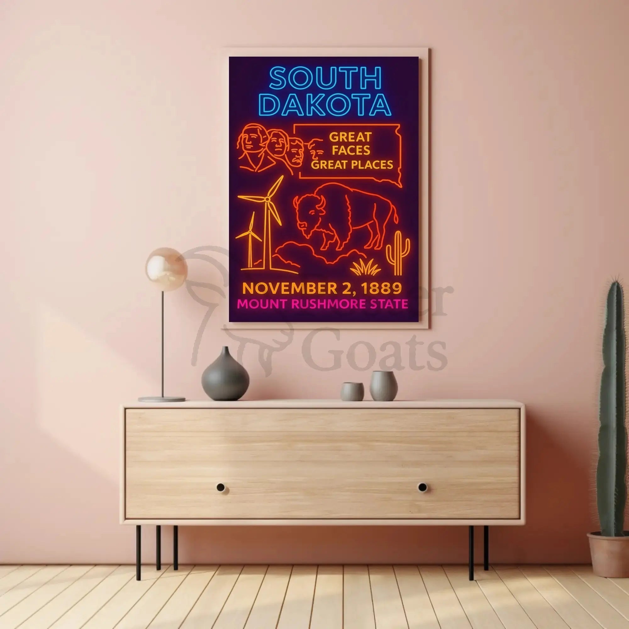 South Dakota Neon Retro Travel Poster PosterGoat