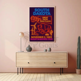 South Dakota Neon Retro Travel Poster PosterGoat