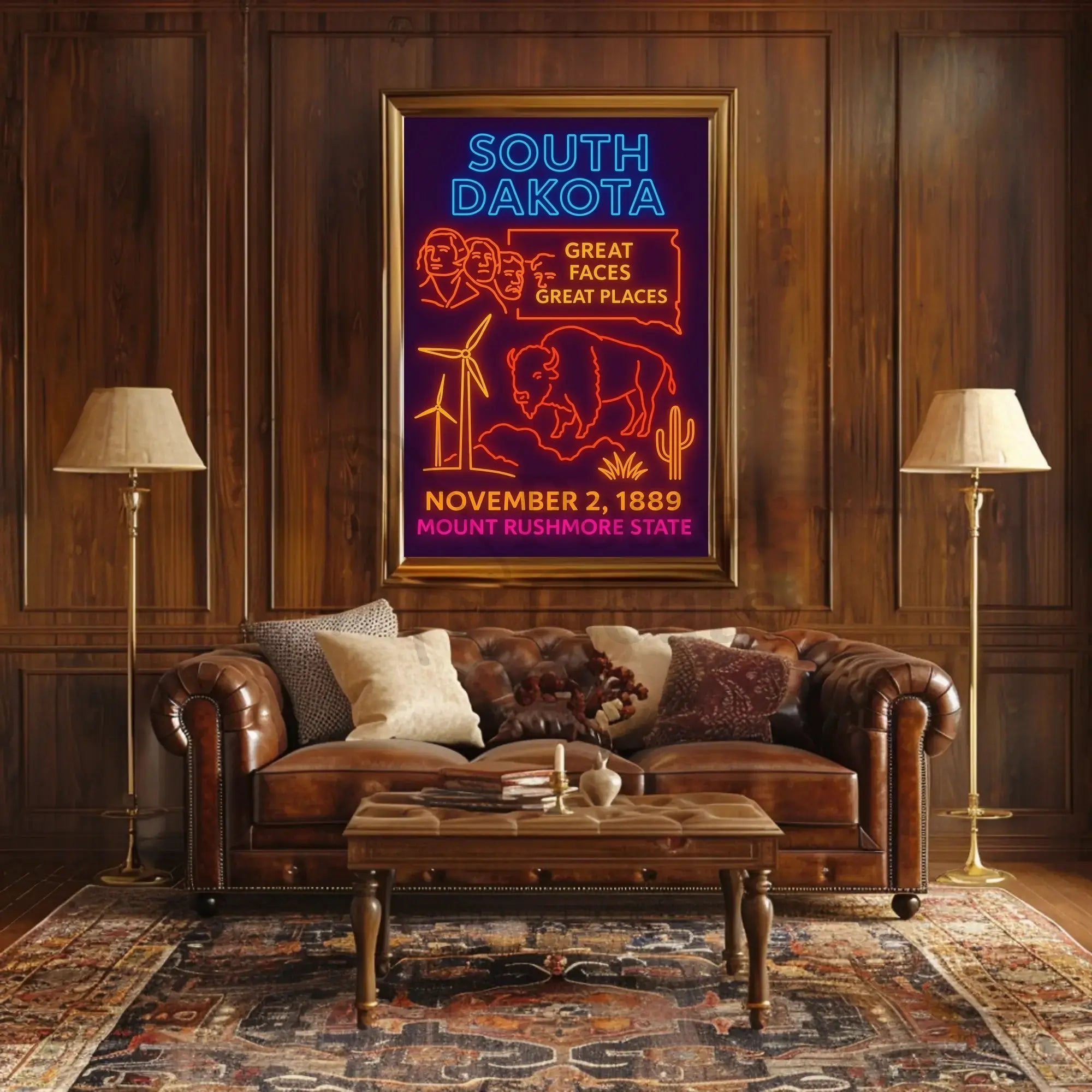 South Dakota Neon Retro Travel Poster PosterGoat