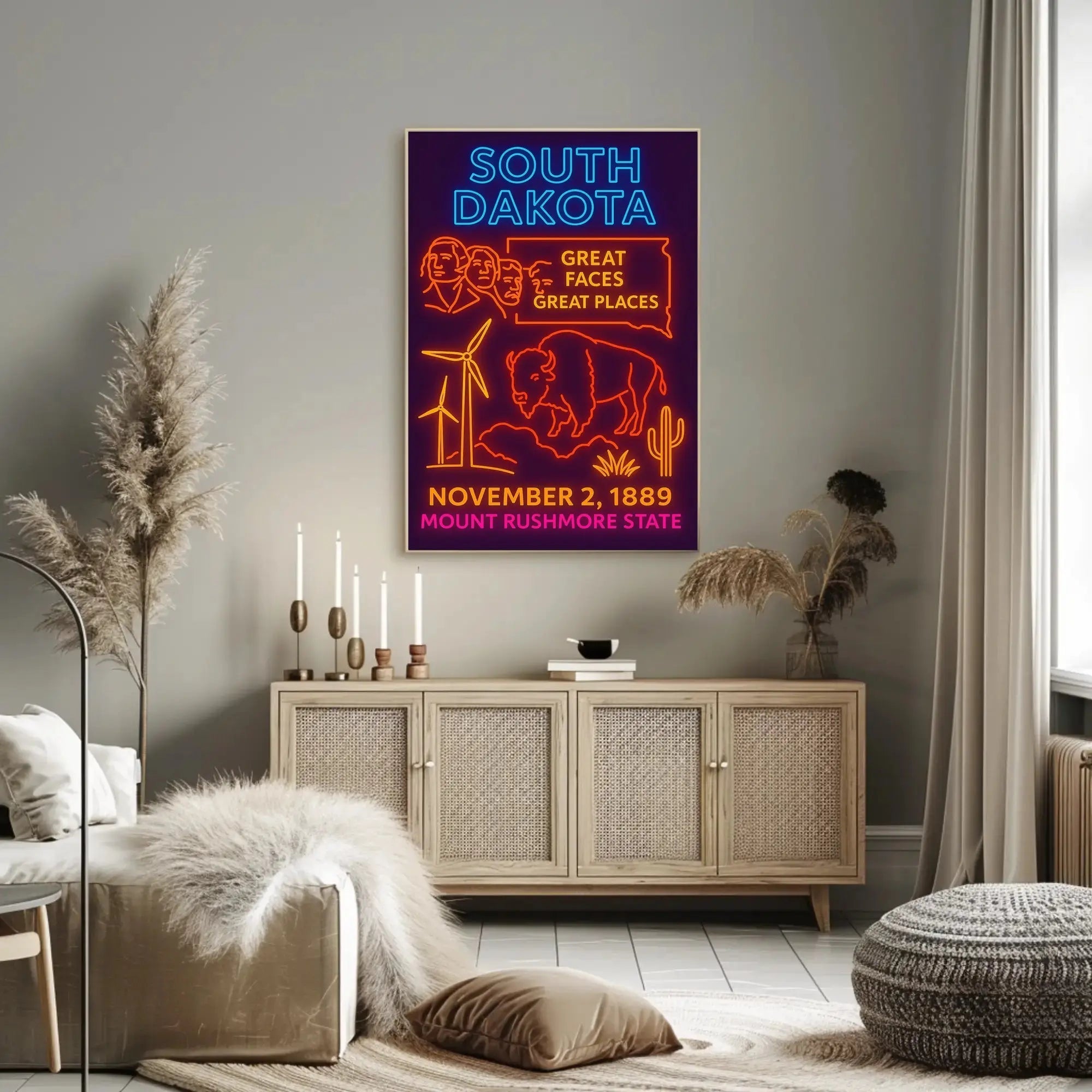South Dakota Neon Retro Travel Poster PosterGoat