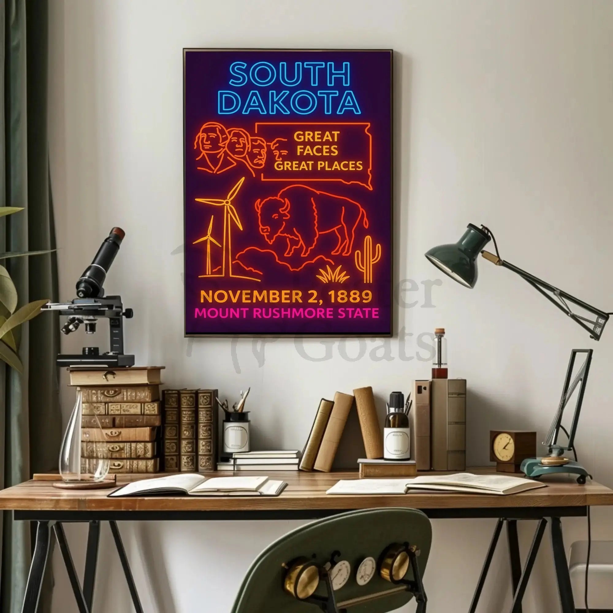 South Dakota Neon Retro Travel Poster PosterGoat