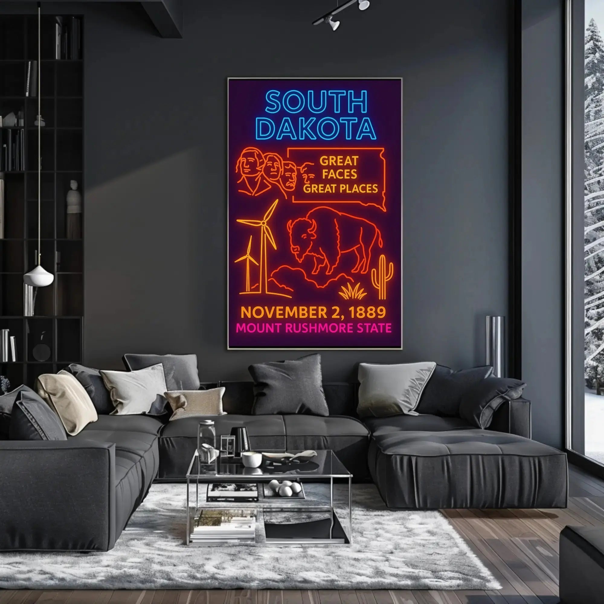 South Dakota Neon Retro Travel Poster PosterGoat