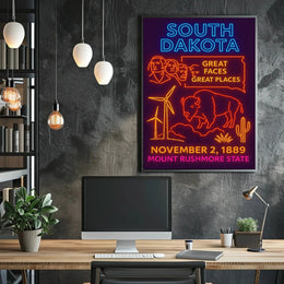South Dakota Neon Retro Travel Poster PosterGoat