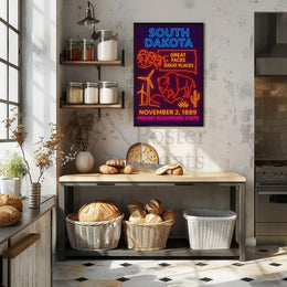 South Dakota Neon Retro Travel Poster PosterGoat