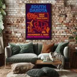 South Dakota Neon Retro Travel Poster PosterGoat