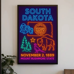 South Dakota Statehood Celebration Vintage Neon Heritage Poster PosterGoat