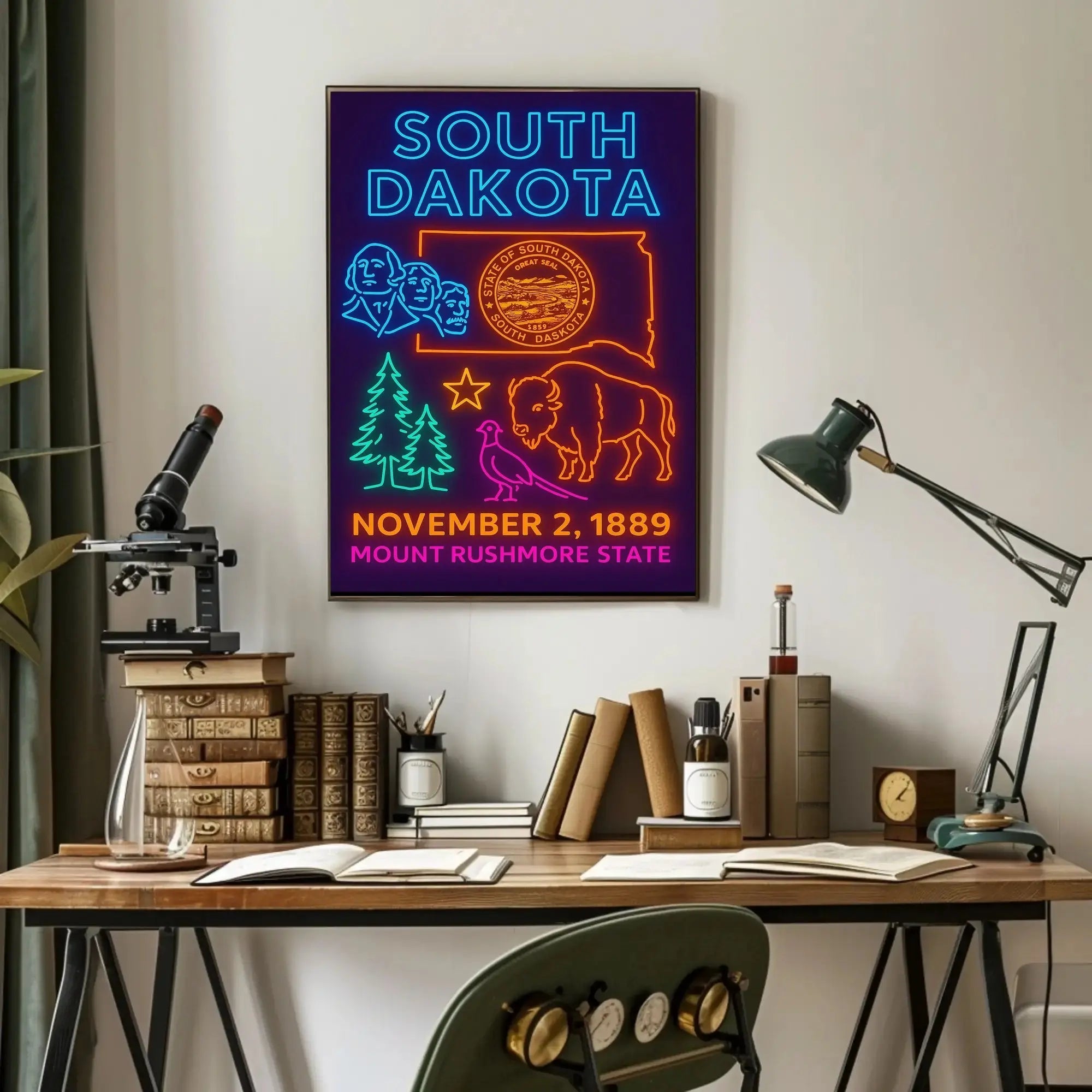 South Dakota Statehood Celebration Vintage Neon Heritage Poster PosterGoat