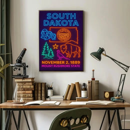 South Dakota Statehood Celebration Vintage Neon Heritage Poster PosterGoat