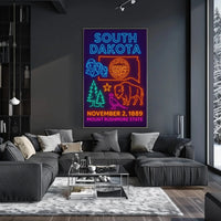 South Dakota Statehood Celebration Vintage Neon Heritage Poster PosterGoat