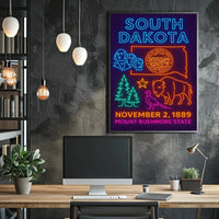 South Dakota Statehood Celebration Vintage Neon Heritage Poster PosterGoat