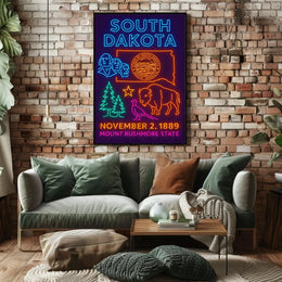 South Dakota Statehood Celebration Vintage Neon Heritage Poster PosterGoat