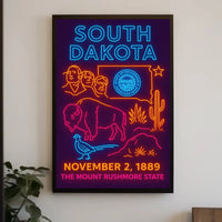 South Dakota Vibrant Retro Neon Sign Travel Poster PosterGoat
