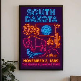 South Dakota Vibrant Retro Neon Sign Travel Poster PosterGoat