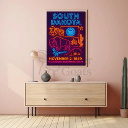 South Dakota Vibrant Retro Neon Sign Travel Poster PosterGoat