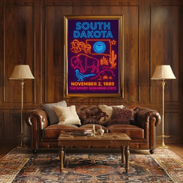 South Dakota Vibrant Retro Neon Sign Travel Poster PosterGoat