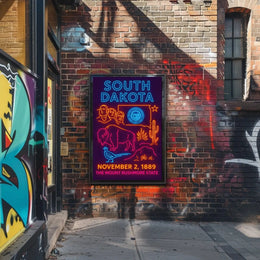 South Dakota Vibrant Retro Neon Sign Travel Poster PosterGoat