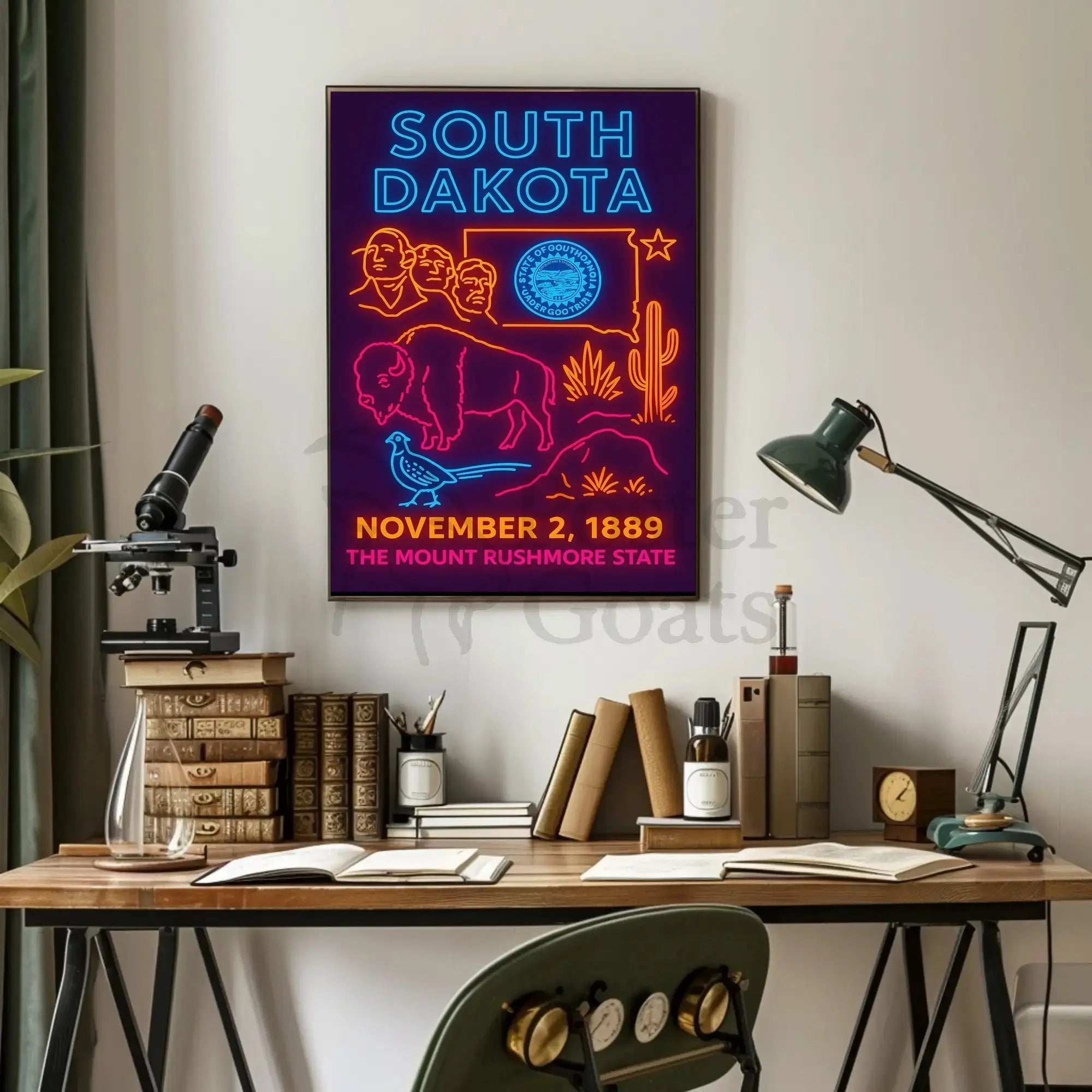 South Dakota Vibrant Retro Neon Sign Travel Poster PosterGoat