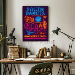 South Dakota Vibrant Retro Neon Sign Travel Poster PosterGoat