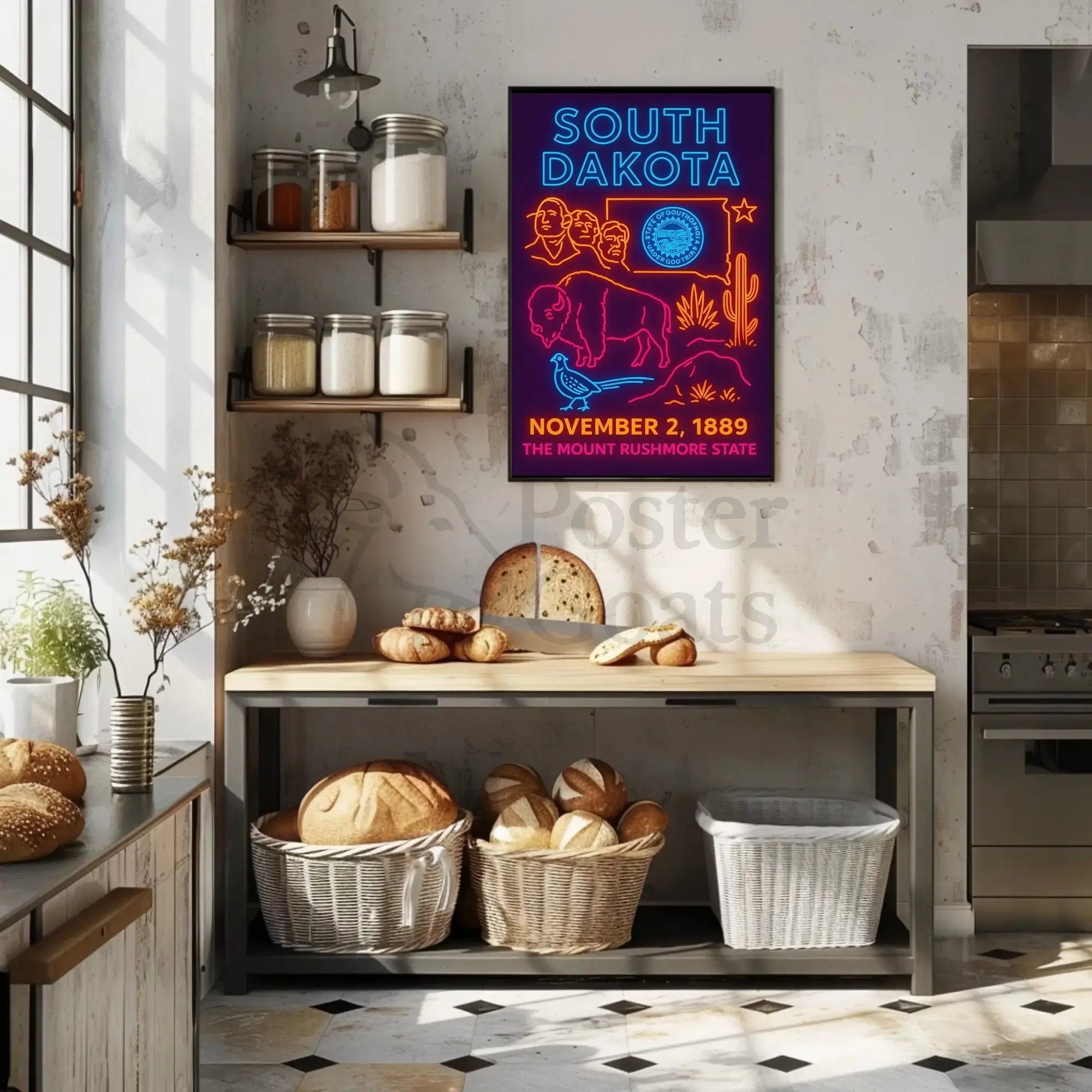 South Dakota Vibrant Retro Neon Sign Travel Poster PosterGoat