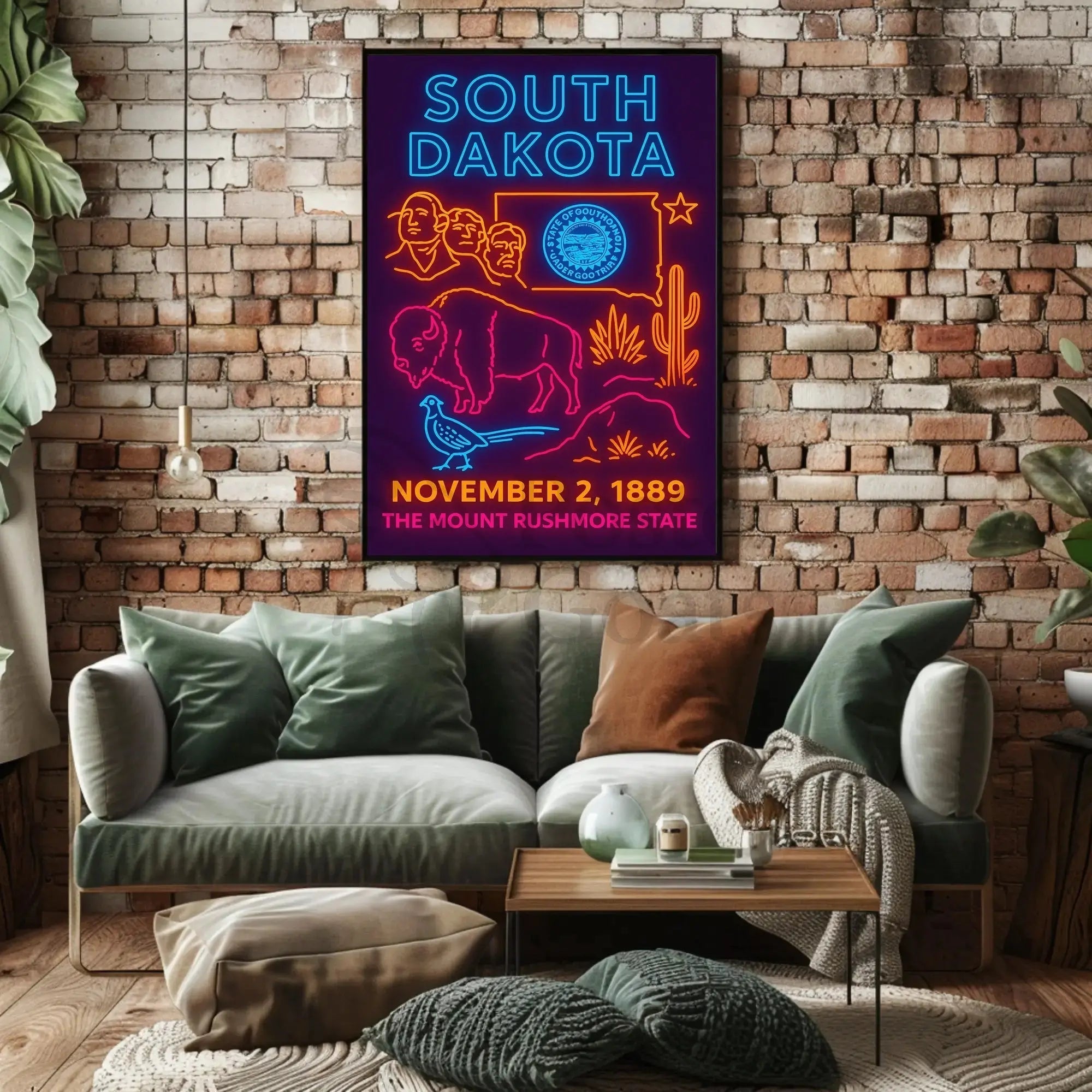 South Dakota Vibrant Retro Neon Sign Travel Poster PosterGoat