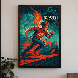 Speedrun Master Character with Stopwatch Pop Culture Poster PosterGoat