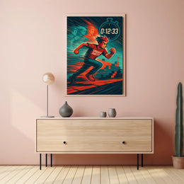 Speedrun Master Character with Stopwatch Pop Culture Poster PosterGoat