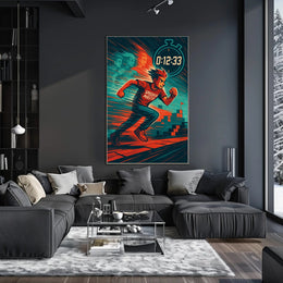 Speedrun Master Character with Stopwatch Pop Culture Poster PosterGoat